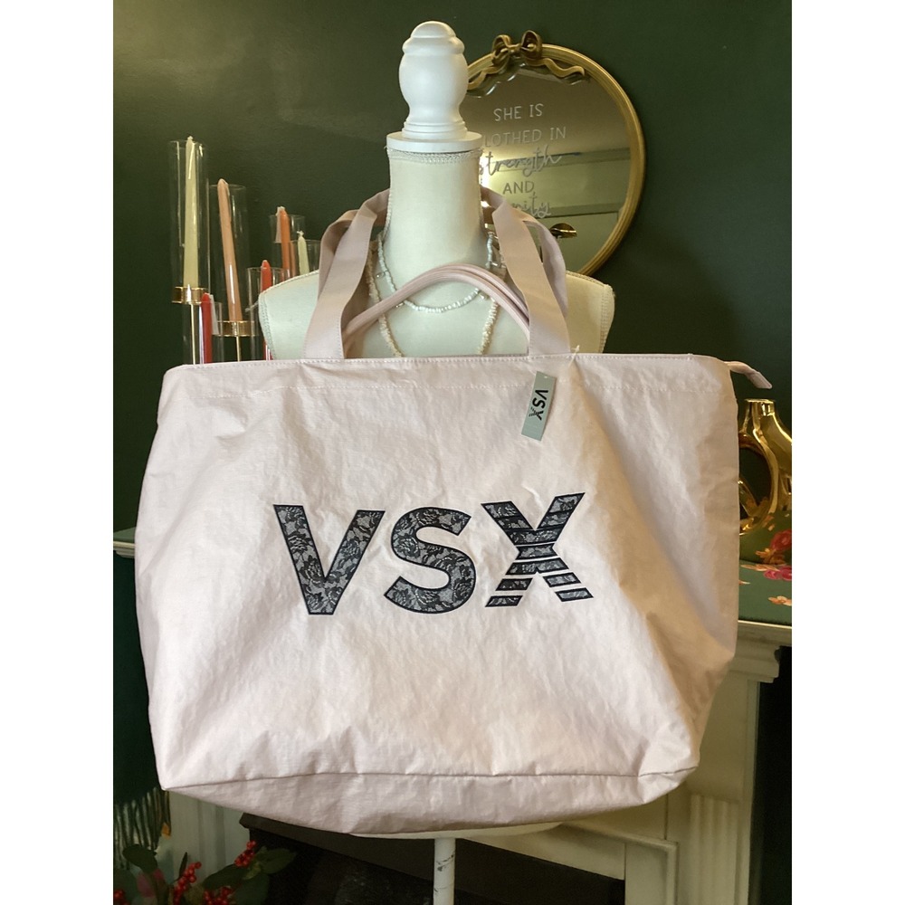 Victoria's Secret VSX Tote Bag OS Pink NWT Large Nylon‎ Zipper Gym Travel